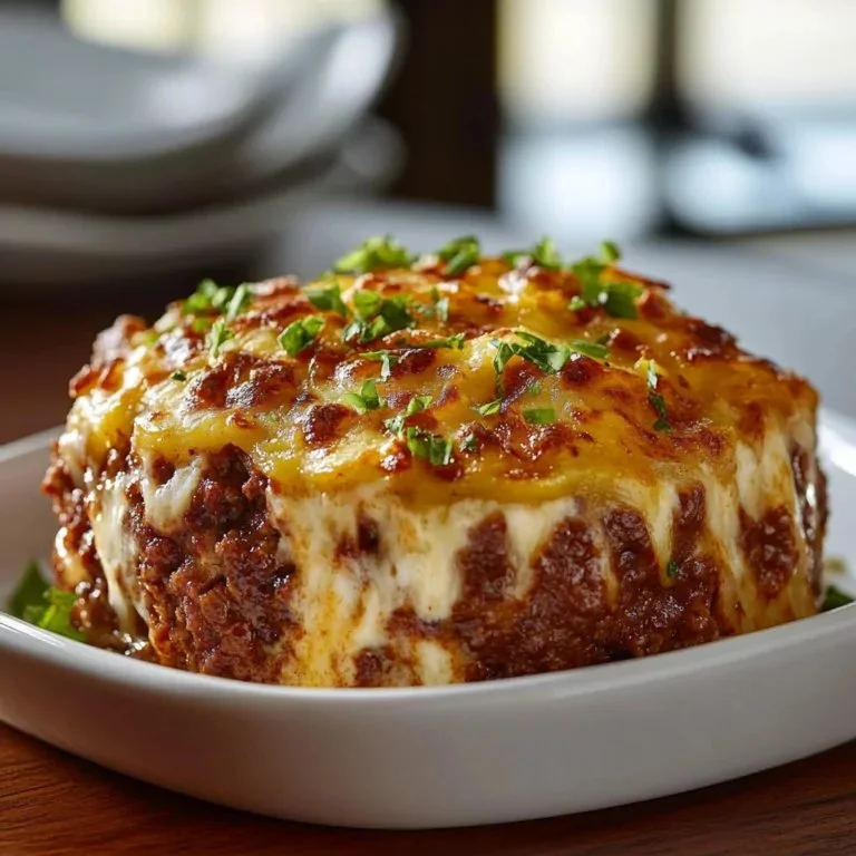 Loaded Potato Meatloaf topped with mashed potatoes and cheese