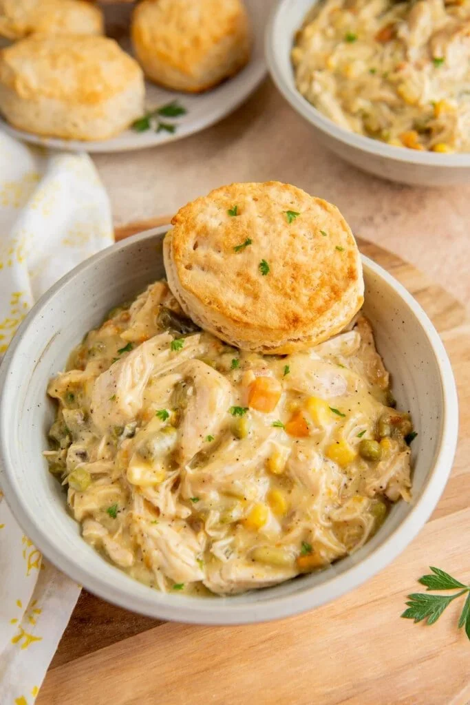 Crock Pot Chicken Pot Pie with flaky crust and hearty filling