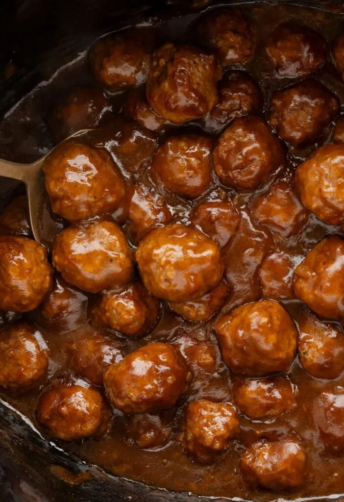 Slow Cooker Salisbury Steak Meatballs served on a plate with gravy
