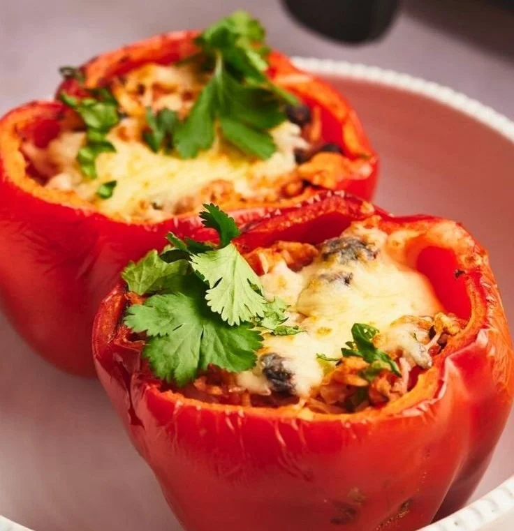 Colorful air fryer stuffed peppers filled with savory ingredients