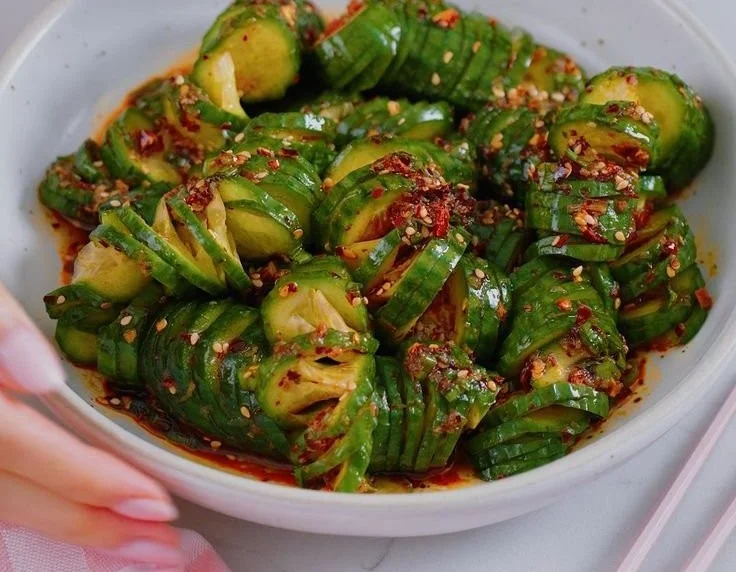 Asian Spicy Cucumber Salad with chili and sesame oil
