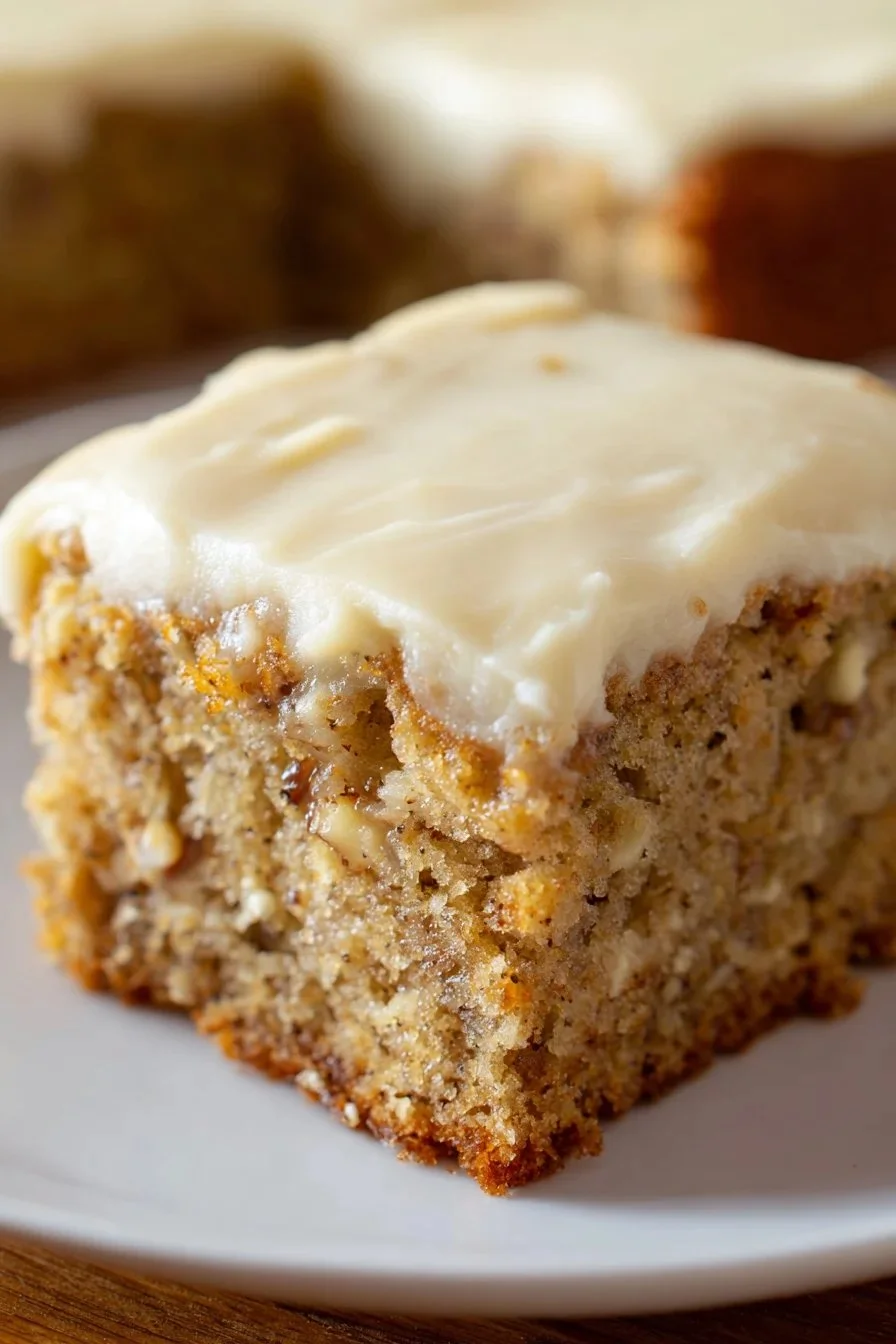 Delicious homemade banana bread brownies served on a wooden table