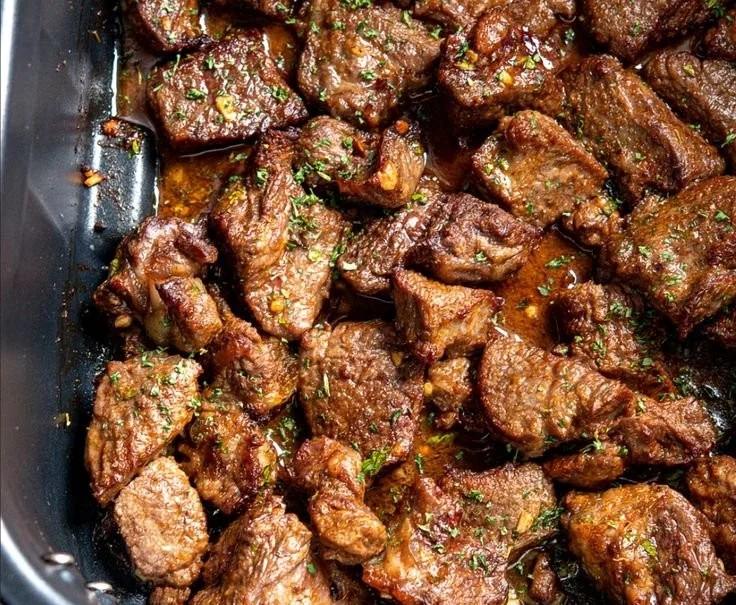 Delicious garlic butter steak bites served on a plate