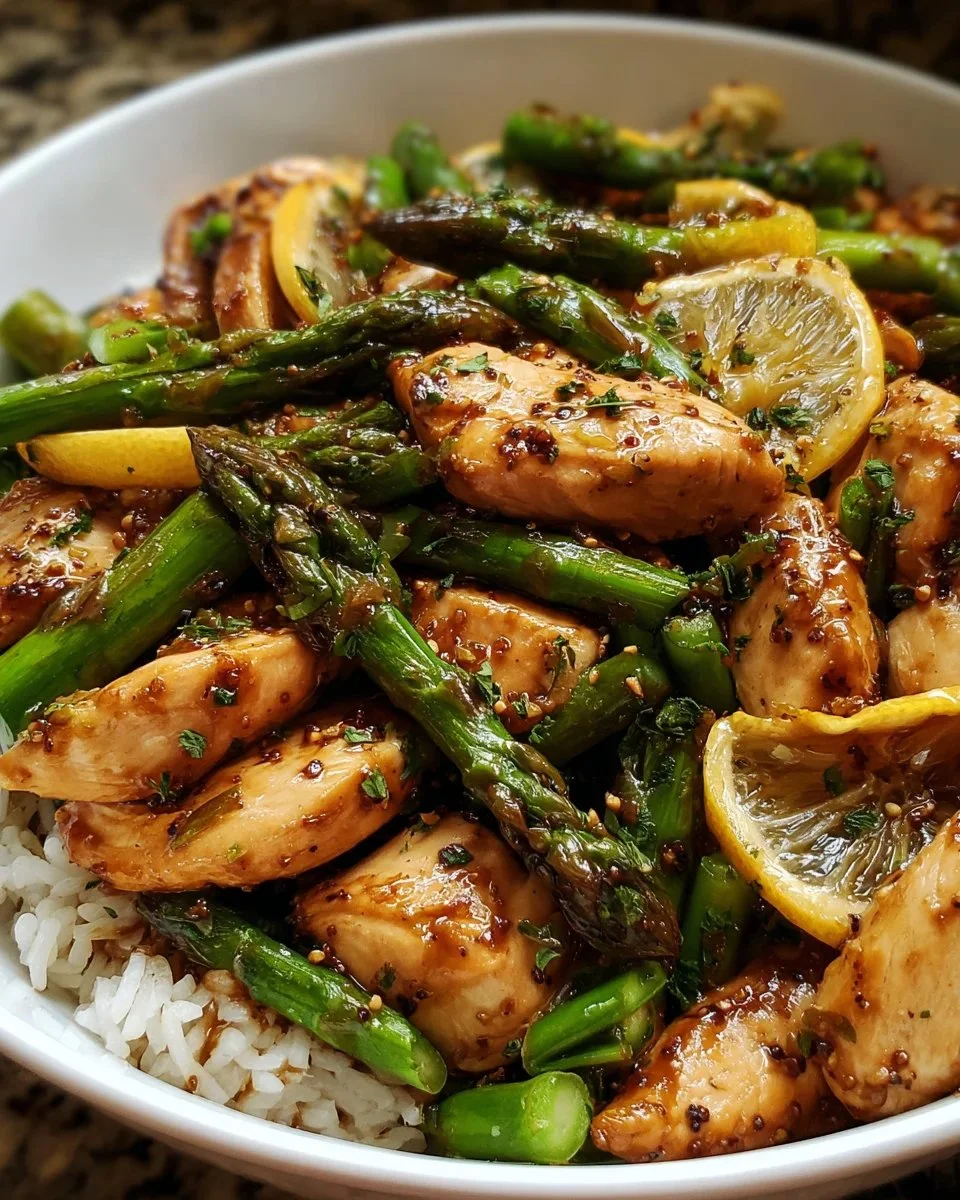 Lemon Chicken Stir-Fry with asparagus in a vibrant stir-fry dish