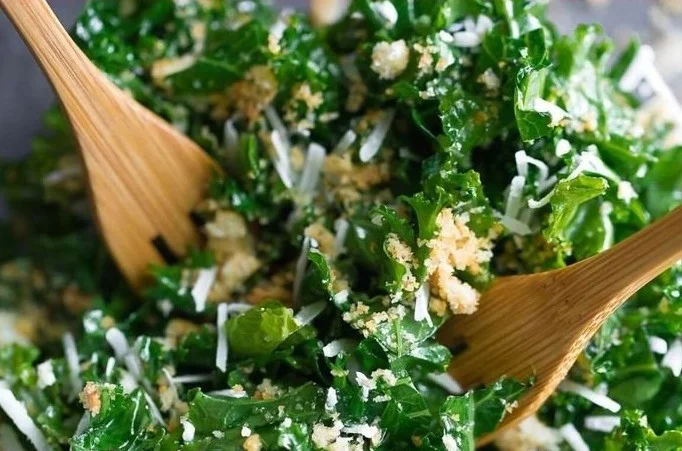 Lemon Parmesan Kale Salad with fresh ingredients and dressing