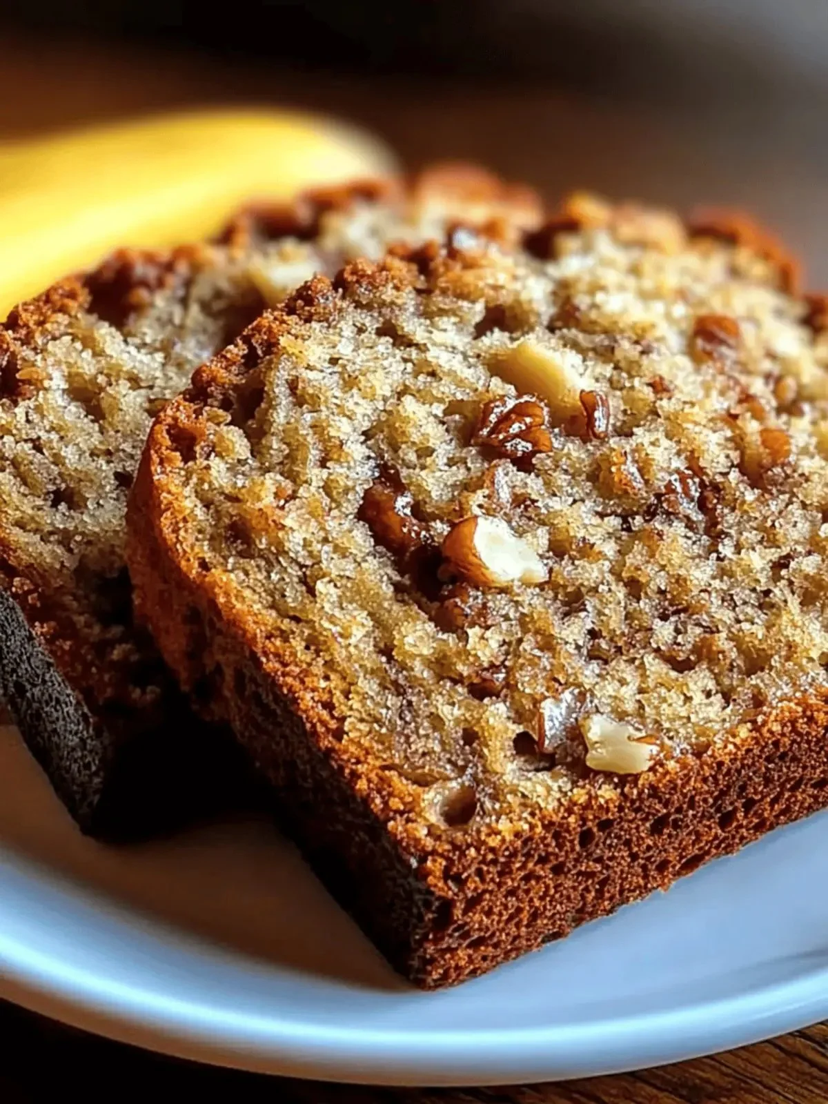 Delicious sliced banana nut bread fresh out of the oven with walnuts.