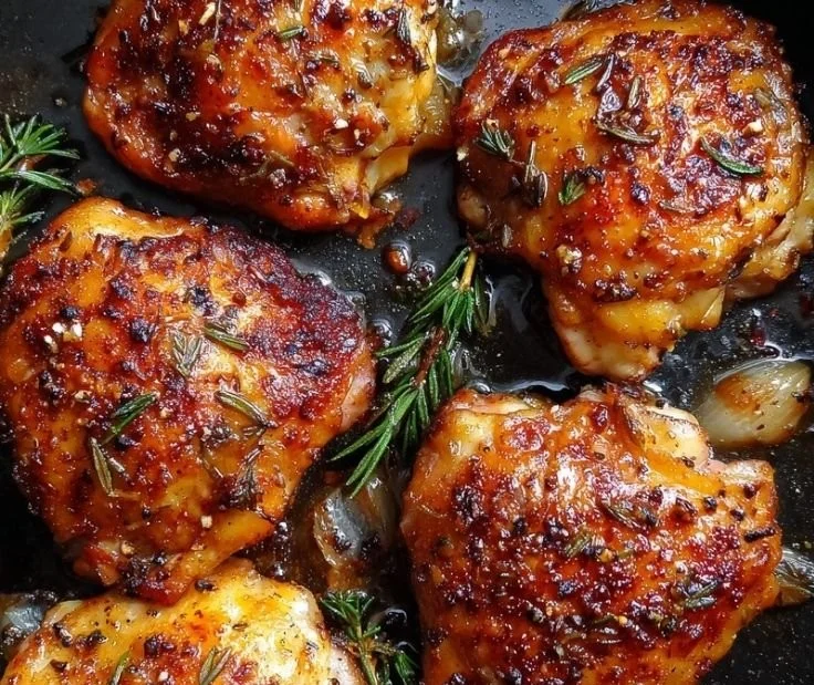 Delicious oven-roasted chicken thighs seasoned and ready to serve