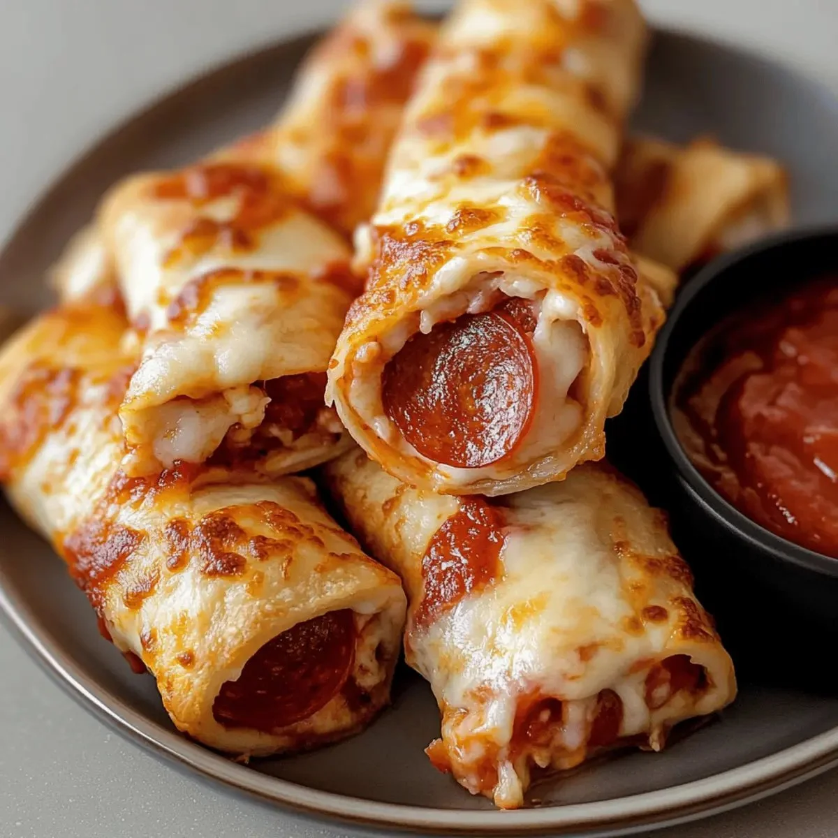 Savory cheesy pepperoni pizza roll ups ready to enjoy as quick snacks.