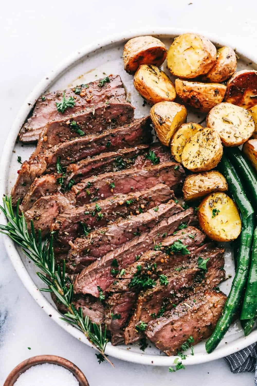 Tender and juicy London Broil sliced and ready to serve