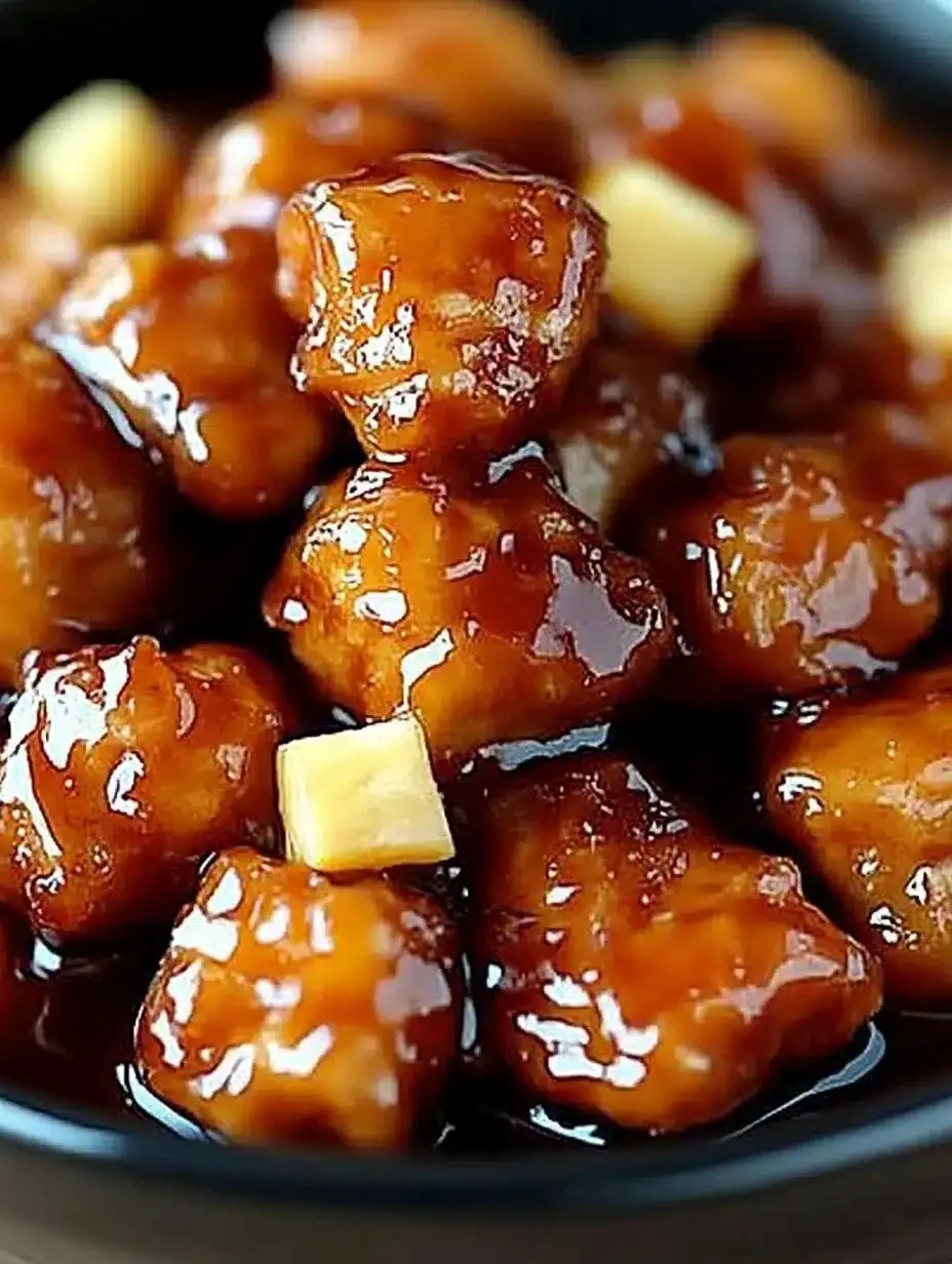 Delicious Brown Sugar Pineapple Chicken served on a plate with fresh herbs.