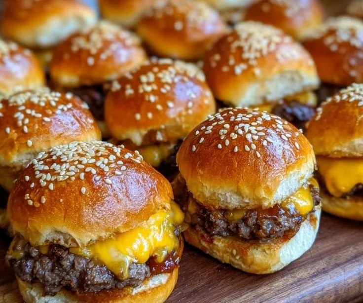Delicious cheeseburger sliders on a platter ready to be served.