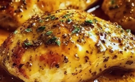 Easy baked honey dijon chicken recipe on a plate