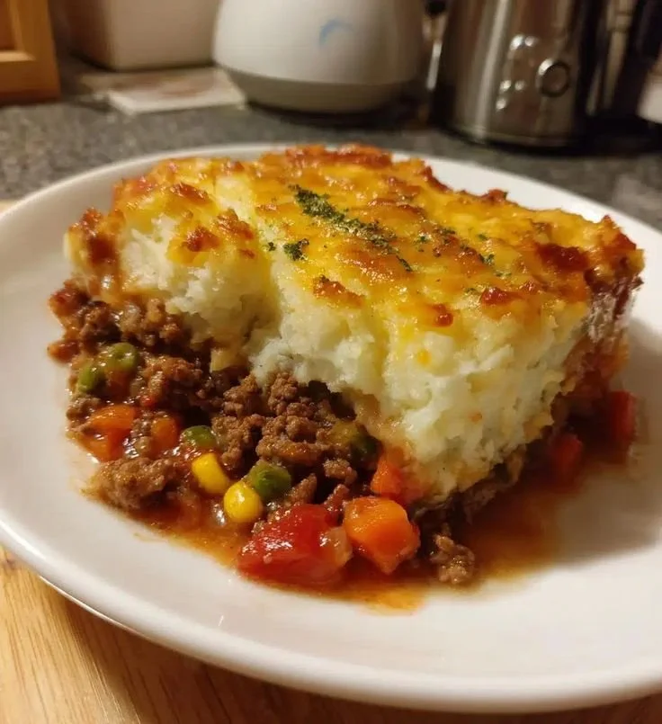 Irish Shepherd's Pie with mashed potatoes and beef in a baking dish