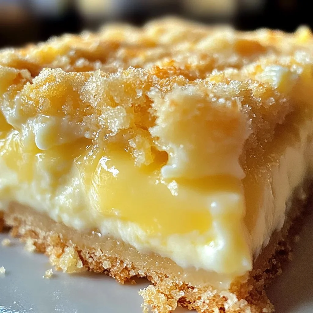 Delicious Lemon Cream Cheese Dump Cake slice on a plate with lemon slices.