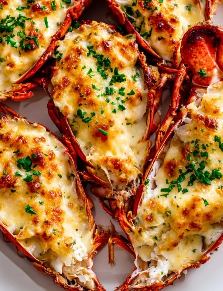 Delicious Lobster Thermidor served in a creamy sauce with cheese topping.
