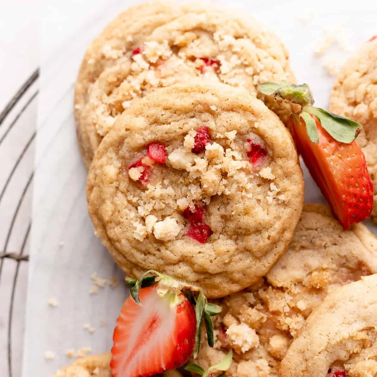 Homemade strawberry shortcake cookies with fresh strawberries and whipped cream