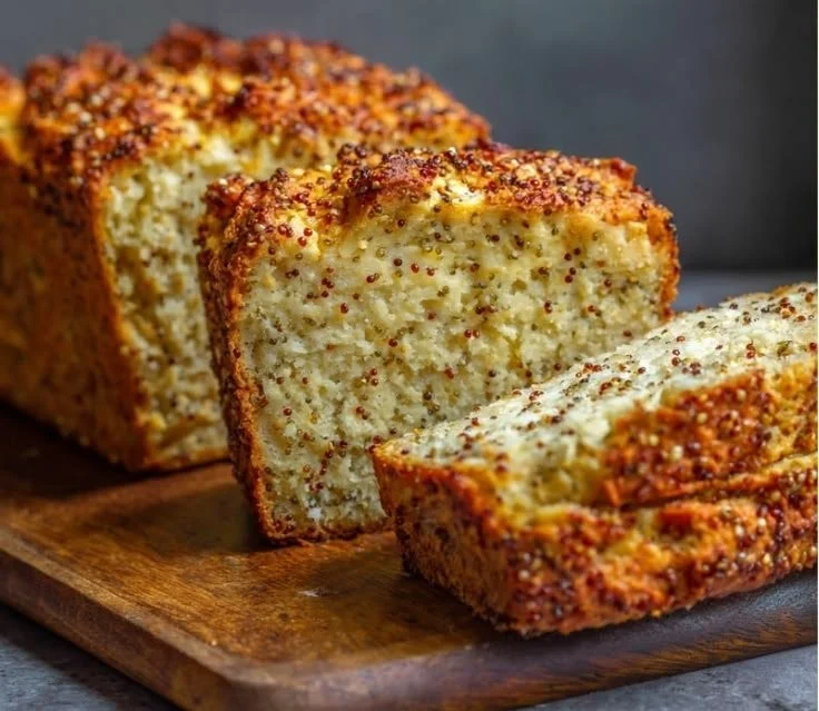 Freshly baked Cottage Cheese Quinoa Bread with a golden crust