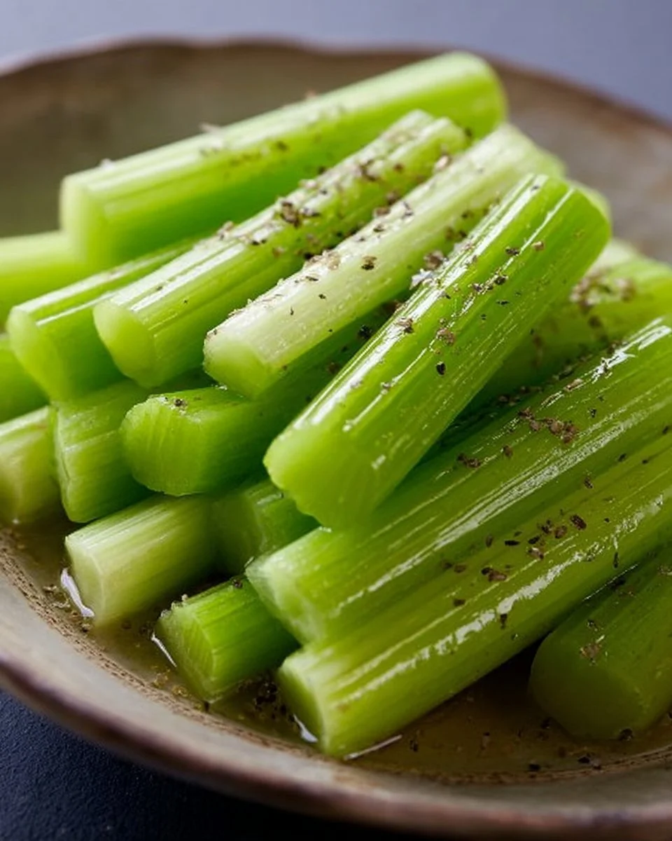 Easy fermented celery sticks in a jar with spices and herbs