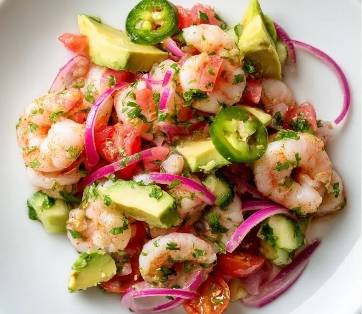 Delicious Shrimp Ceviche with fresh shrimp and citrus in a colorful bowl.