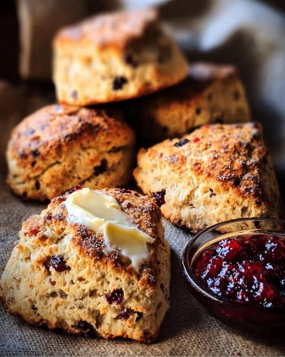 Delicious sourdough discard scones on a wooden board